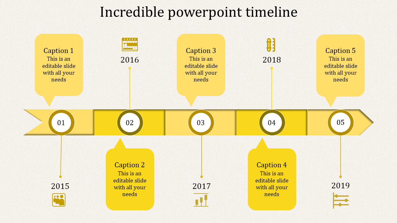 Five Step Yellow Theme Timeline PPT Template & Google Slides